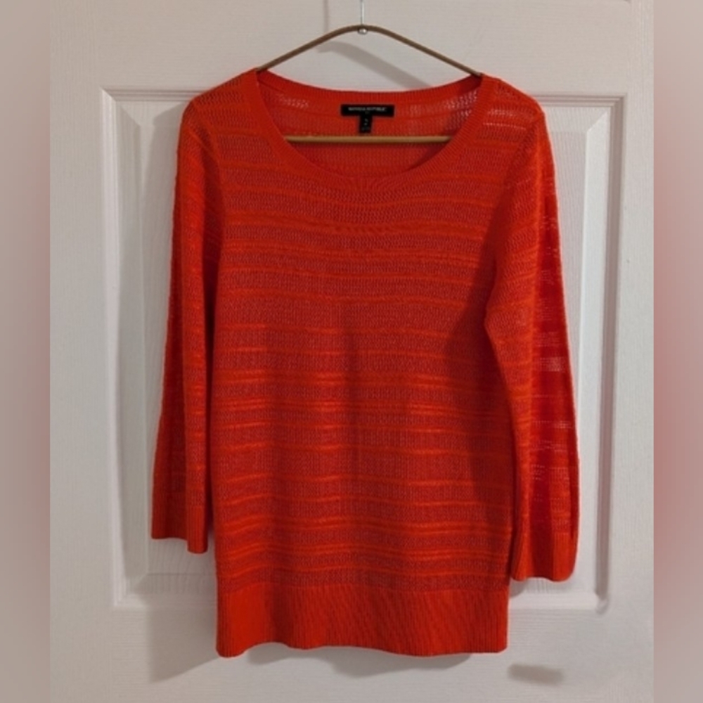 Banana Republic Sweater Reddish Orange 100% Viscose Crochet Knit Office Chic S